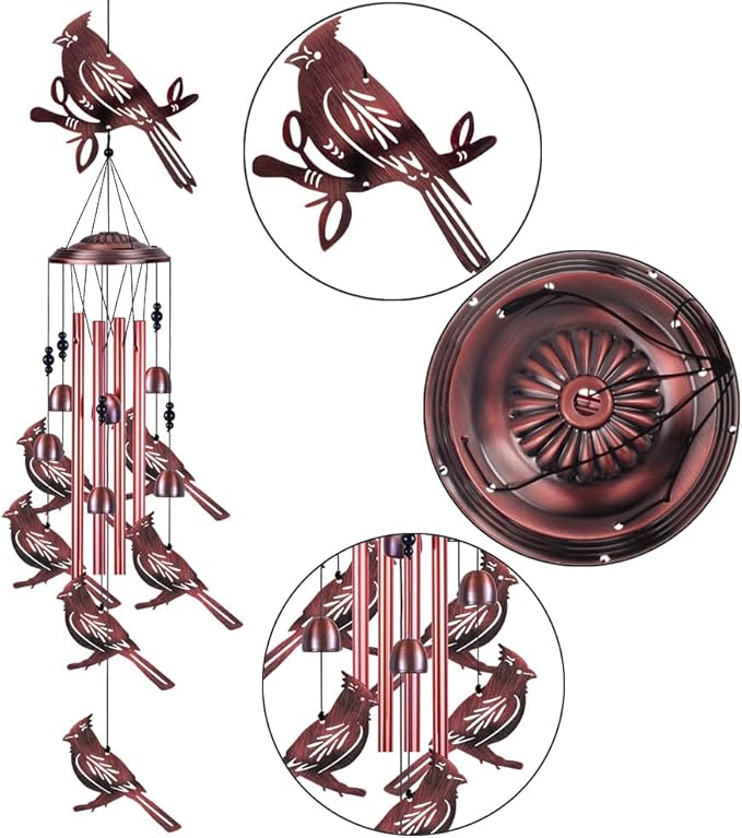 Cardinal Wind Chimes for Garden, Home, Balcony, Yard, Outdoor Decoration, Cardinal Wind Bell, Memorial Wind Chime, Wind Catcher, Blessing Wind Chimes Xmas Gifts for Mom, Grandma, Family, Women, Friend