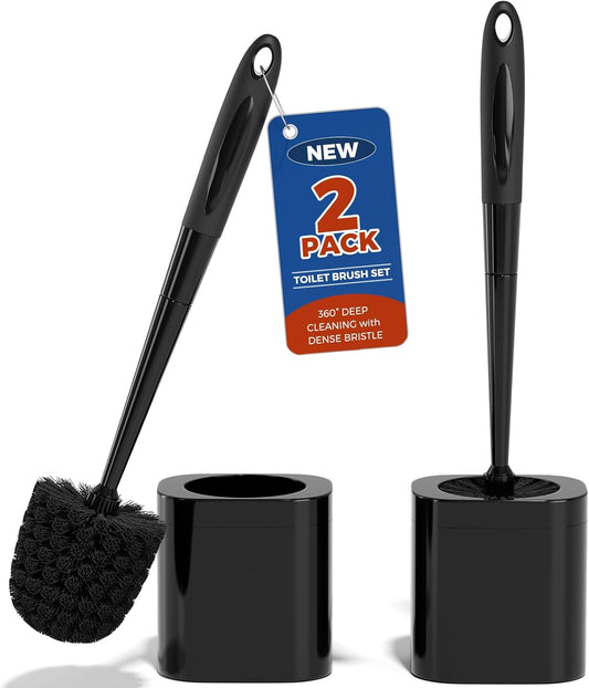 Toilet Brush, 2 Pack Toilet Brush and Holder Set Bathroom Accessories, Toilet Bowl Brush and Holder for Bathroom, Black