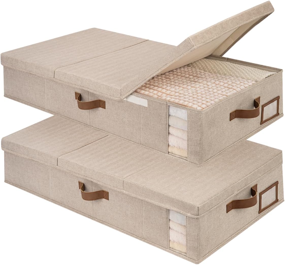 StorageWorks 2-Pack Jumbo Under Bed Storage Bins with Lids, Underbed Storage Containers with Handles and Label Holder, Closet Organizer for Clothes, Blankets, Sweater