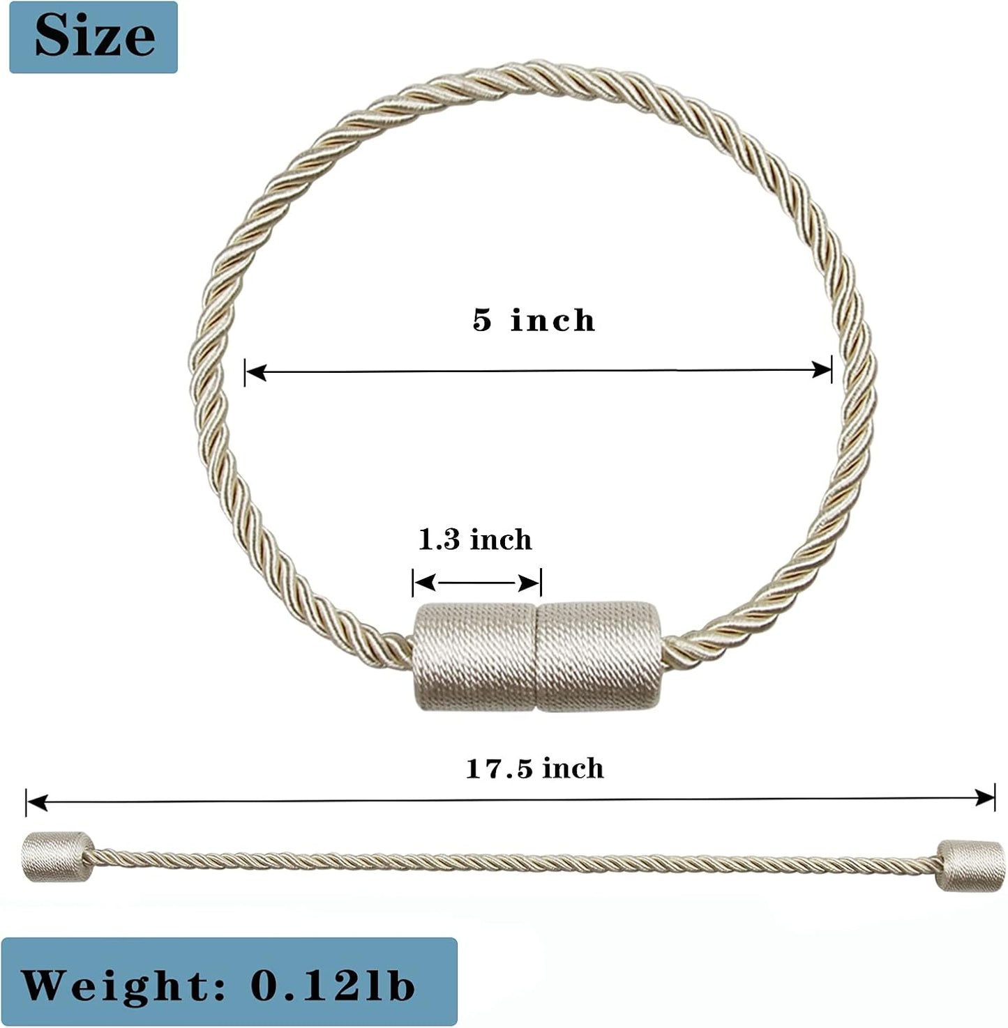 6 Pack Beige Strong Magnetic Curtain Tiebacks Outdoor Elegant Decorative Tie Backs Modern Rope Tiebacks for Drapes Window Curtain Holdbacks for Draperies