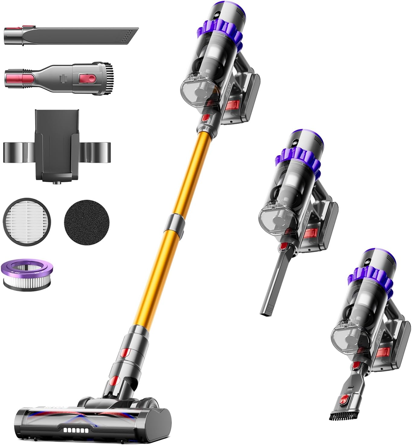 Cordless Vacuum Cleaner, 580W 48KPA 65Mins Self-Standing Vacuum Cleaners for Home, Stick Vacuum Cordless with Wall Mount Charging, LED Display, Upgraded Roller Brush for Carpet,Pet Hair,Hardwood Floor
