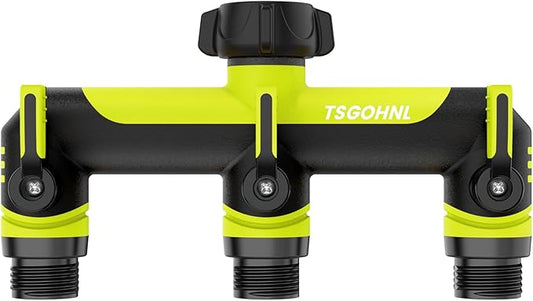 Garden Hose Splitter, 3/4-Inch Hose Manifold, Outdoor Faucet Adapter - Soft TPR Covering - Lightweight Non-Slip Sun-Resistant 3-Way Valve（green）