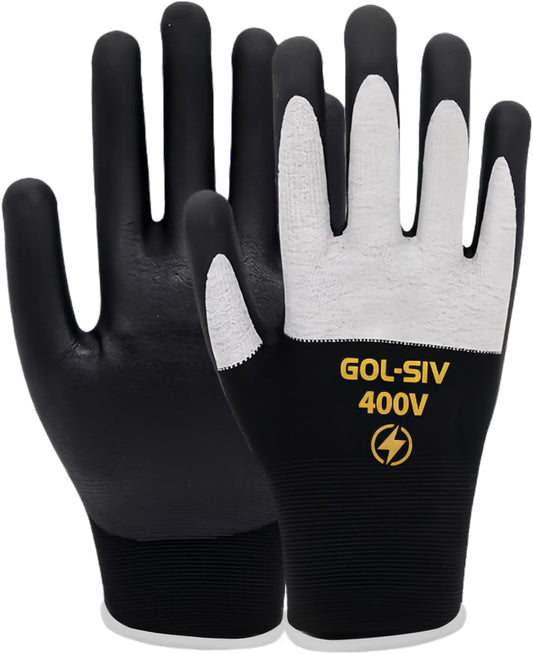 400V Electrician Gloves - Insulated Electrical Gloves For Electrician,Flame Retardant,Rubber Safety Non Slip Work Gloves,Low Voltage,Touch Screen (Black,Large)