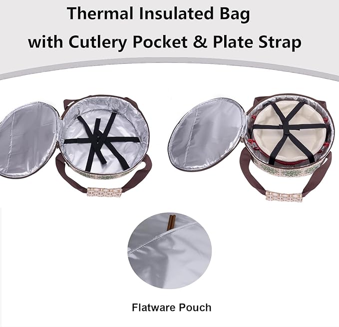 Round Insulated Pie Carrier – Thermal Portable Lunch Transport Cheesecake Cake Dish Container Bag Keep Food Hot/Cold/Fresh for Potluck Parties Gathering/Picnic/Church Dinner/Outdoor Events-Brown