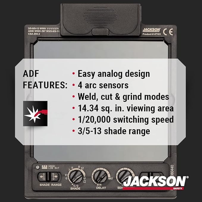 Jackson Safety Premium Graphic Welding Hood with ADF - Ultra Lightweight Auto Darkening Welding Helmet - ANSI Z87.1 (Multiple Styles)