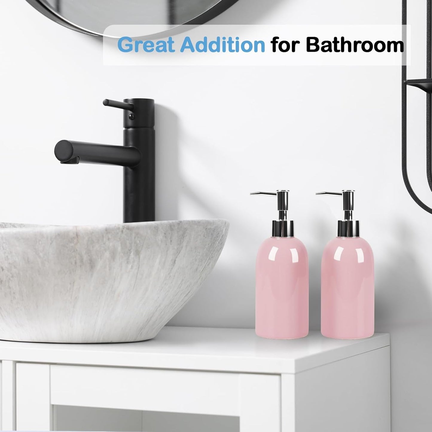 Natheeph 14OZ Ceramic Soap Dispenser Ceramic Soap Pump Dispenser Can Fill Liquid for Bathroom/Kitchen (2PC Pink)