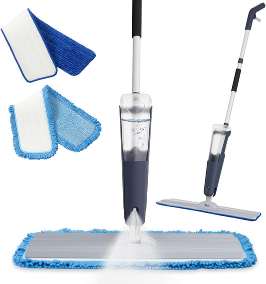 24" Microfiber mop for Floor Cleaning System, Commercial Heavy-Duty Wet Dry mops with Spray Mode, 28oz Tank, 2 Washable Pads, for Kitchen, Lobby, Pool, Factory, Office