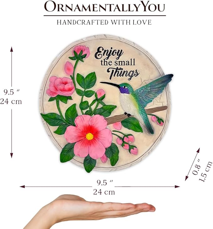 Elegant Resin Stepping Stone, Outdoor Garden Pathway Decoration (Enjoy The Small Things Hummingbird Stepping Stone, 9.5" Decorative Garden Appreciation Gift)