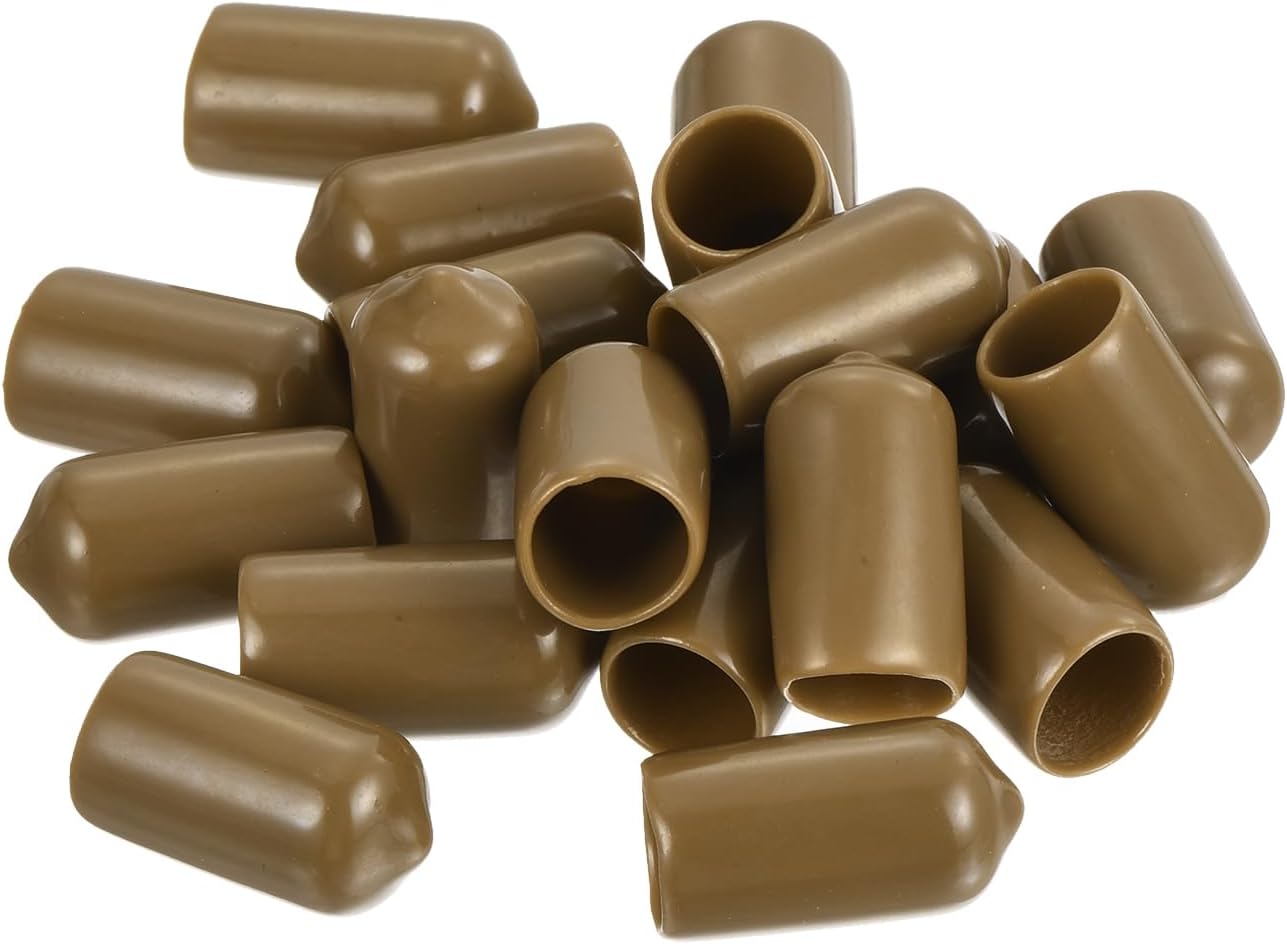 uxcell 20pcs Rubber End Caps 10.5mm ID Vinyl PVC Round Tube Bolt Cap Cover Screw Thread Protectors Light Brown