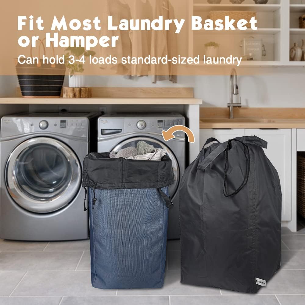Washable Travel Laundry Bag with Handles and Drawstring (2 Pack), Heavy Duty Large Enough to Hold 3 Loads of Laundry, Fit a Laundry Basket or Clothes Hamper, 27.5x34.5 in,Black