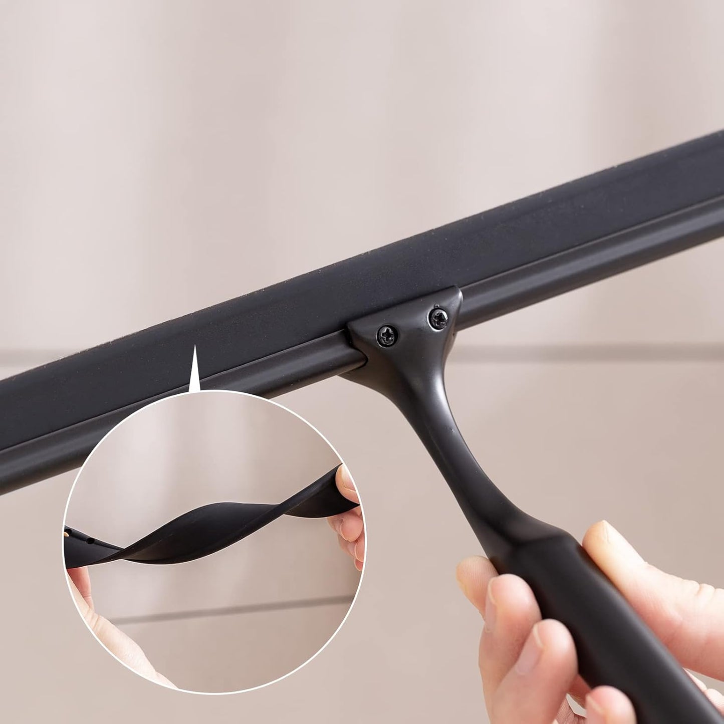 Ettori Shower Squeegee for Glass Doors, Squeegee for Shower Glass Door, Window and Car Glass, Mirrors - All-Purpose Stainless Steel Squeegee, 10 Inches and Black