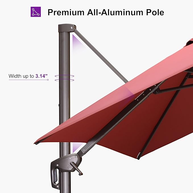 PURPLE LEAF 10' X 13' Patio Cantilever Umbrella Rectangle Umbrella Outdoor with Aluminum Offset Hanging and 360° Rotation for Pool Garden Deck Patio, Brick Red