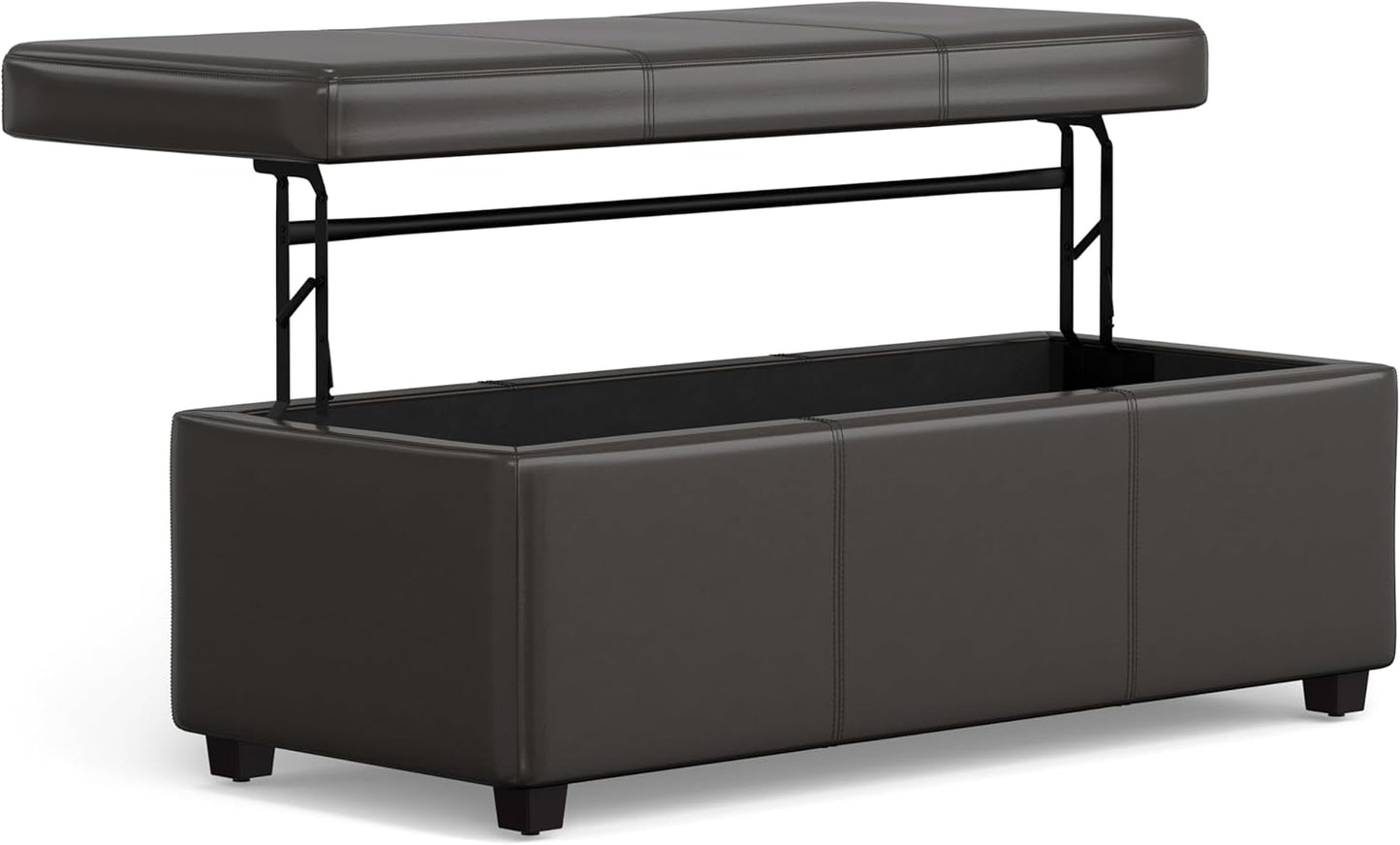 SIMPLIHOME Avalon 44 inch Wide Contemporary Rectangle Lift Top Rectangular Storage Ottoman in Tanners Brown Vegan Faux Leather, Assembled, for the Living Room, Entryway and Family Room.