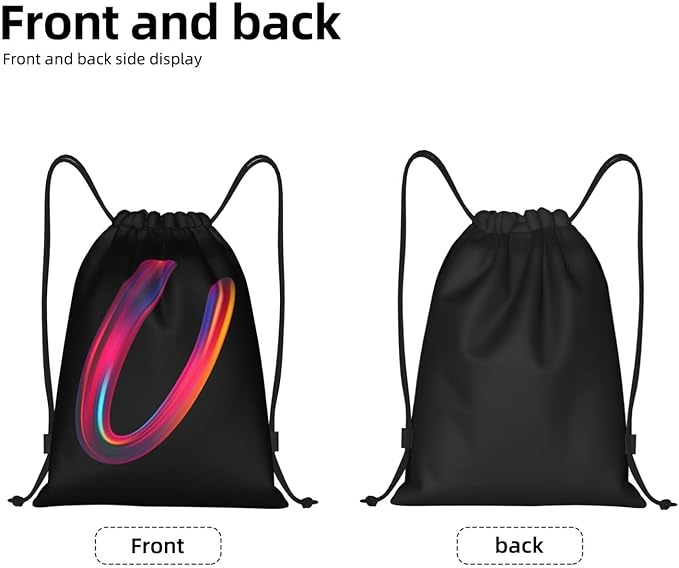 Drawstring Bags Initial Drawstring Backpack Sackpack Black Draw String Cinch Bags for Sports, Gym, Travel, Swimming, Beach, Camping, Rainbow Letter U