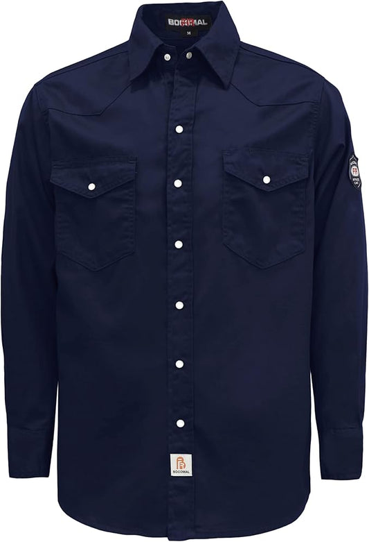 BOCOMAL FR Shirts Flame Resistant 100% C NFPA2112 7.5oz Men's Fire Retardant Welding Shirt