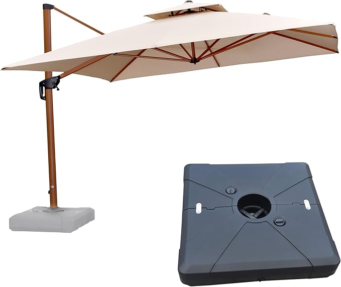PURPLE LEAF 11ft Patio Umbrella with Base Outdoor Square Umbrellas Large Cantilever Umbrella Windproof Offset Umbrellas Heavy Duty Sun Umbrella for Garden Deck Pool Patio, Beige