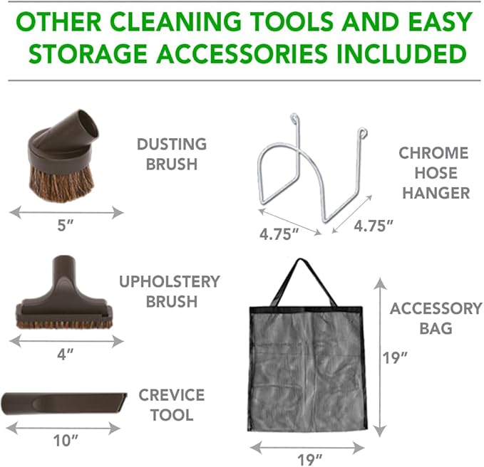 Ovo Central Vacuum Deluxe Plus Accessories Kit, With 30ft Low-Voltage hose, ON/OFF Control at the handle, 12’’ floor brush and accessories, For hard surfaces