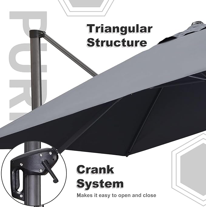 PURPLE LEAF 9' X 11.5' Patio Umbrella with Base Rectangle Cantilever Umbrella Outdoor Offset Umbrella with 360-degree Rotation for Garden Deck Pool Patio Light Grey