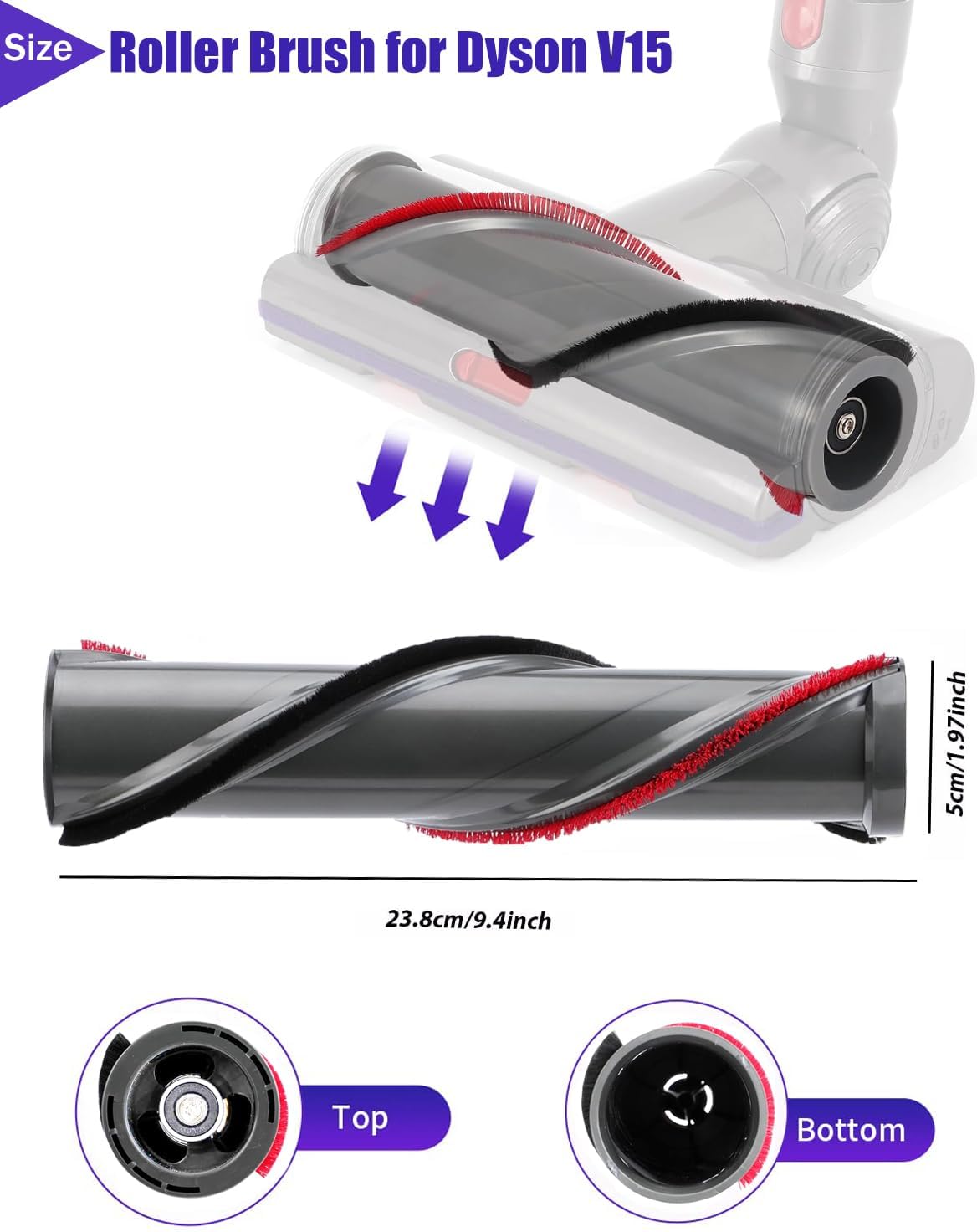 V15 Roller Brush Replacements Parts Compatible with Dyson V15 Detect Cordless Vacuum, V15 High Torque Brush Replacement Accessories, Absolute Spiral Brush attachments for Clean Carpet,Hair Dust