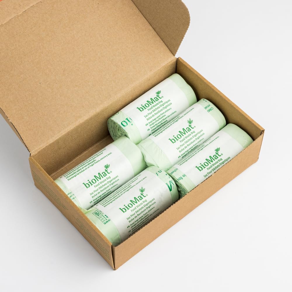 bioMat 2.6 Gallon Compostable Trash Bags with Handle Ties, 150 Count, Compost Bags for Garbage Bins, BPI ASTM D6400 and CMA Certified Trash Bags