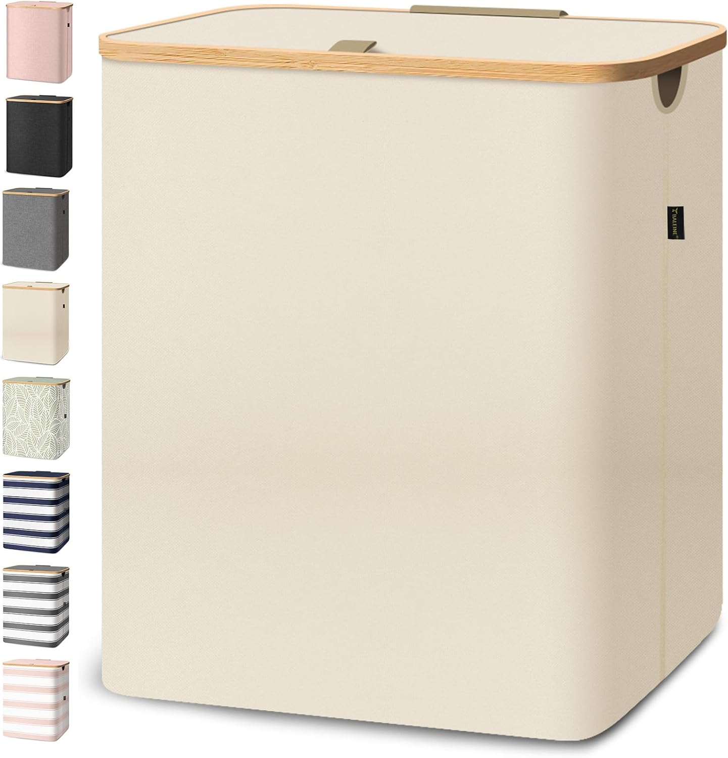 BALEINE Laundry Hamper with Lid, Tall Laundry Baskets with Bamboo Pull Handles, Large Laundry Bin with Internal Support (36 Gal/140L, Beige)
