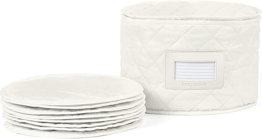 Covermates Keepsakes - Dish Storage - Padded Protection - ID Window - Stain Resistant - Machine Washable - China Storage, Cream