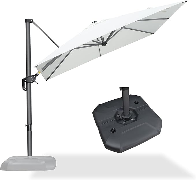 PURPLE LEAF 8 Feet Square Cantilever Umbrella Patio Umbrella with Base Outdoor Umbrella Aluminum Offset with 360-degree Rotation for Garden Deck Pool Patio White