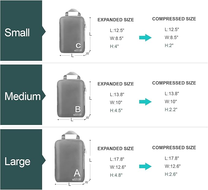 Compression Packing Cubes for Travell Fabric Packing Cubes with Smooth Zippers, Space-Saving Compression Bags for Travell, Luggage Organizers for Clothes, Shoes, and Accessories