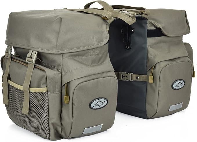 Dreamoon 50L Bike Panniers, Waterproof Bicycle Commuting Bag Saddle Bags with Rain Cover, Bike Rear Seat Bag Carrier with Reflective Trim, Cycling Organizer for Width Less Than 7 inches Rack (Gray)