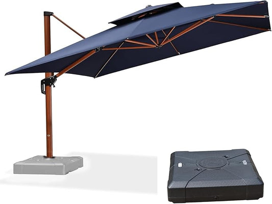 PURPLE LEAF 12ft Patio Umbrella with Base Outdoor Square Umbrellas Large Cantilever Umbrella Windproof Offset Umbrellas Heavy Duty Sun Umbrella for Garden Deck Pool Patio, Navy Blue