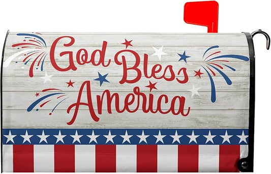 God Bless America Magnetic Mailbox Cover - Happy 4th of July Independence Day - Oversize 25.5''x21'' for Home Outdoor Garden Yard - Holiday Mailboxes Wraps Letter Post Box