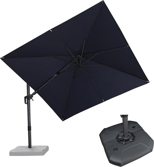 PURPLE LEAF 9.8' X 9.8' Tilting Patio Umbrella with Base Outdoor Cantilever Swivel Square Umbrella with Tilt Aluminum Offset Umbrella with 360-degree Rotation for Garden Deck Pool Patio Navy