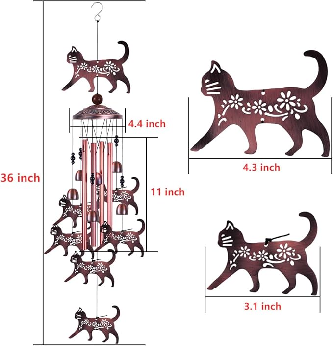 Outdoor Cat Wind Chimes Gifts for Mom - with 4 Tubes 6 Bells 7 Cats Wind Bell, Romantic Wind Catcher, Mobile Cat Decor, Cats Bell, Cats Windchimes for Home, Balcony, Tree, Festival, Garden Decoration