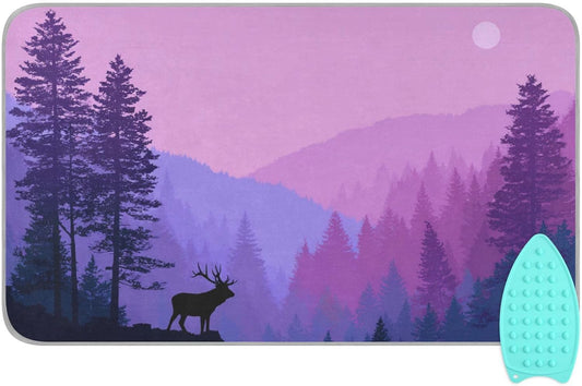 Ironing Mat Portable Ironing Pad Ironing Blanket for Table Top Heat Resistance Double-Side Using Travel Large 47.2 x 27.6 Inch Foldable Lightweight Purple Stag Mountains and Forest