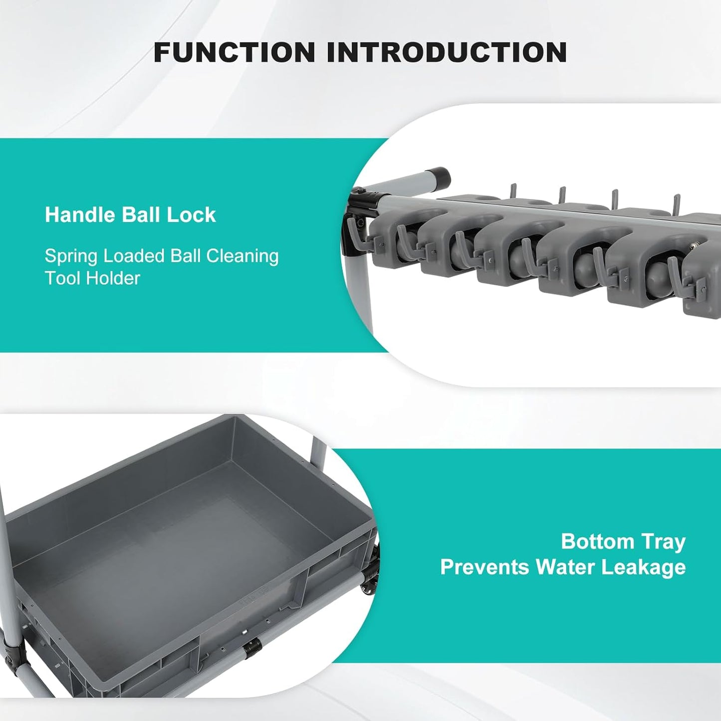 Rolling Cleaning Cart with Mop & Broom Organizer,Movable Floor-Mounted Mop Rack Floor Standing Cleaning Tool Cart with Wheels for Housekeeping, Garage &Garden