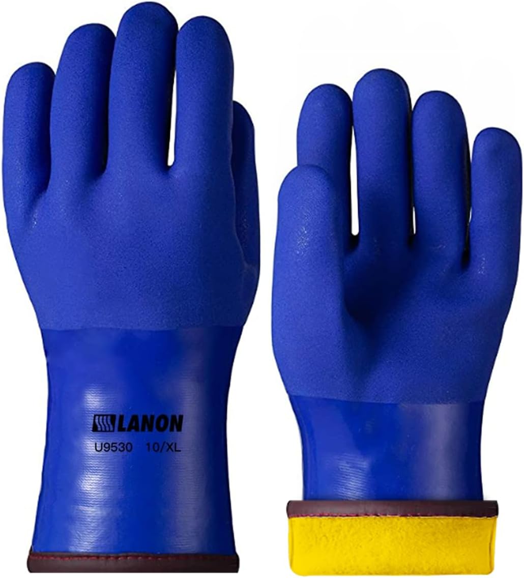 LANON PVC Coated Cold Proof Heavy Duty Gloves, Waterproof Warm Work Gloves for Freezer Work, Chemical & Oil Resistant, Non-Slip, XL