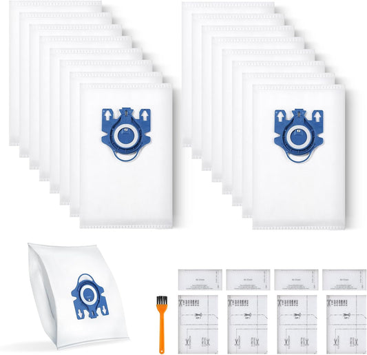 16 Pack 3D Dust Bags, Compatible with Miele GN Vacuum Bags, Replacement for Miele Classic C1 Complete C1, C2, C3, S400i S600 S2 S5 S8 Series, with 4 MP Filters, 4 AC Filters