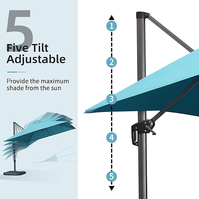 PURPLE LEAF 11 Feet Patio Cantilever Umbrella with Base Outdoor Umbrella Round Aluminum Offset with 360-degree Rotation for Garden Deck Pool Patio, Turquoise Blue