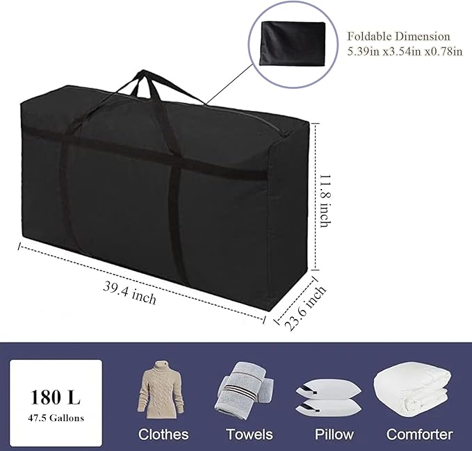 WITERY 2 Pack 180L Large Storage Bags - Big Moving Bags Heavy Duty with Zippers & Handles, Alternative to Moving Boxes and 39Inch Storage Tote for Space Saving, Travel, Clothes, Blankets, Pillows