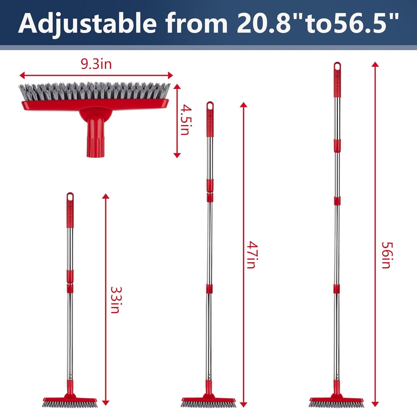 ITTAHO 2 Pack Grout Brush with Long Handle, Swivel Cleaning Grout Line Scrubber - Extendable Durable Handle Grout Cleaner Brush for Bathroom,Tile,Baseboard,Walk in Shower,Corner & Narrow Space (Red)