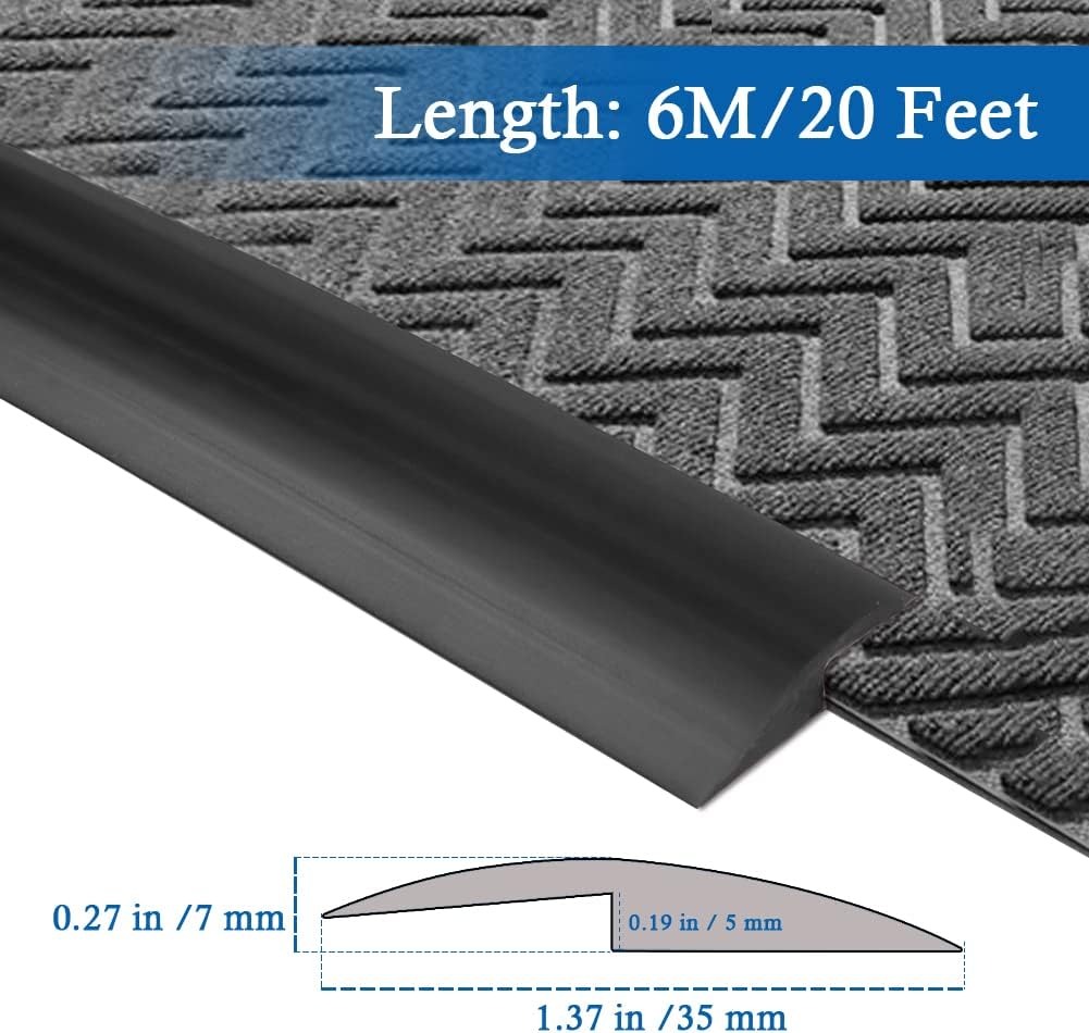 Floor Transition Strip Self Adhesive Carpet & Flooring Transitions Edging Trim Strip PVC Threshold Transitions Suitable for Threshold Height Less Than 5mm (20Ft, Black)