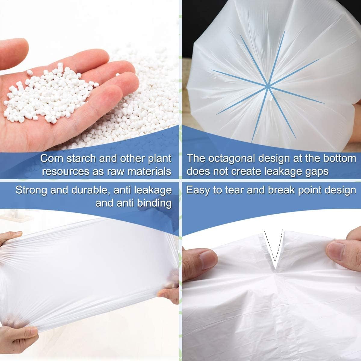 Small Trash Bags 2.6 Gallon - Bathroom Garbage Bag Biodegradable Kitchen Trash Can Liners Compostable Trash Bin Bags Plastic White Wastebasket Liners Mini Clear Trashbags for Office Dorm Bedroom Car