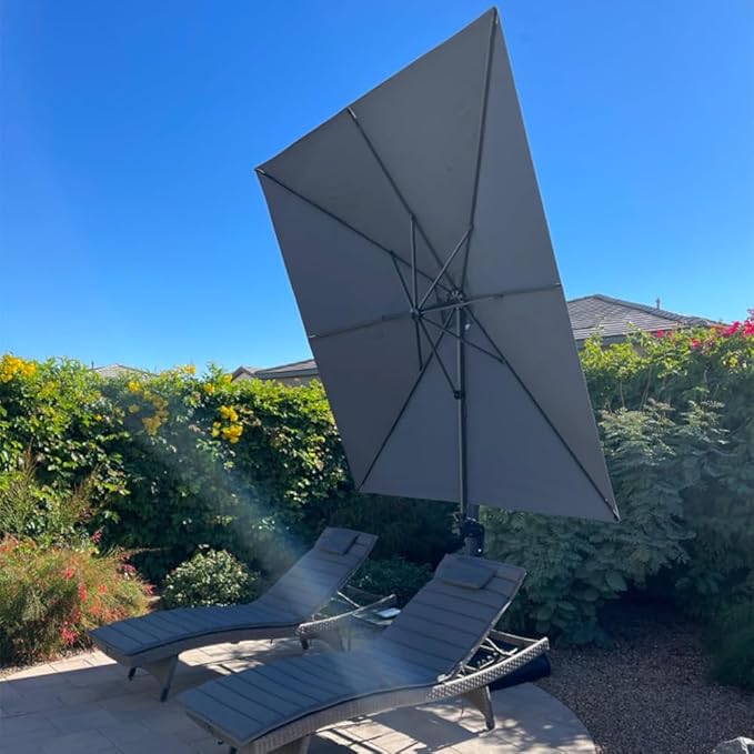 PURPLE LEAF 9' X 11.5' Patio Umbrella with Base Outdoor Cantilever Rectangle Umbrella Offset Umbrella with 360-degree Rotation for Garden Deck Pool Patio, Grey