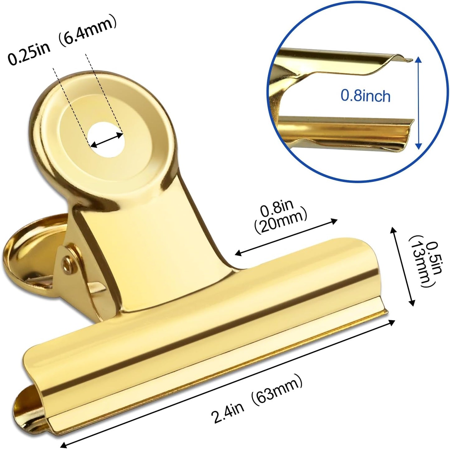 10 Pack Large Metal Hinge Clips 2.5 Inches Bull Hinge Paper Clips Gold Bulldog Clips for Crafts, Photo, Drawing, Food Bags at Home, Office, School, Shop, Gold, 63mm