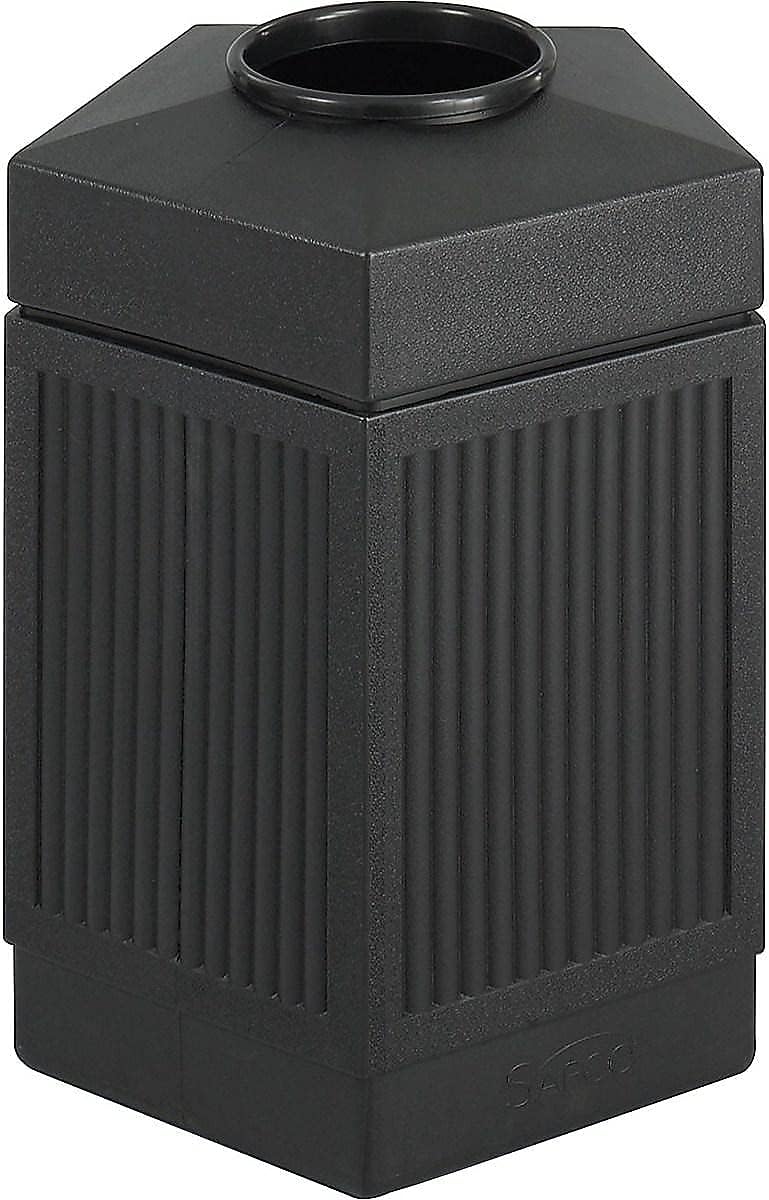 Safco Canmeleon Outdoor-Indoor Open Top Pentagon Trash Can 9486BL, Black, Decorative Fluted Panels, 45-Gallon Capacity