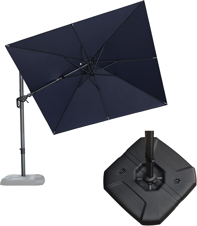 PURPLE LEAF 8.8' X 8.8' Right-left Tilt Patio Umbrella with Base Outdoor Cantilever Swivel Square Umbrella with Tilt Aluminum Offset Umbrella with 360-degree Rotation for Garden Deck Pool Patio Navy