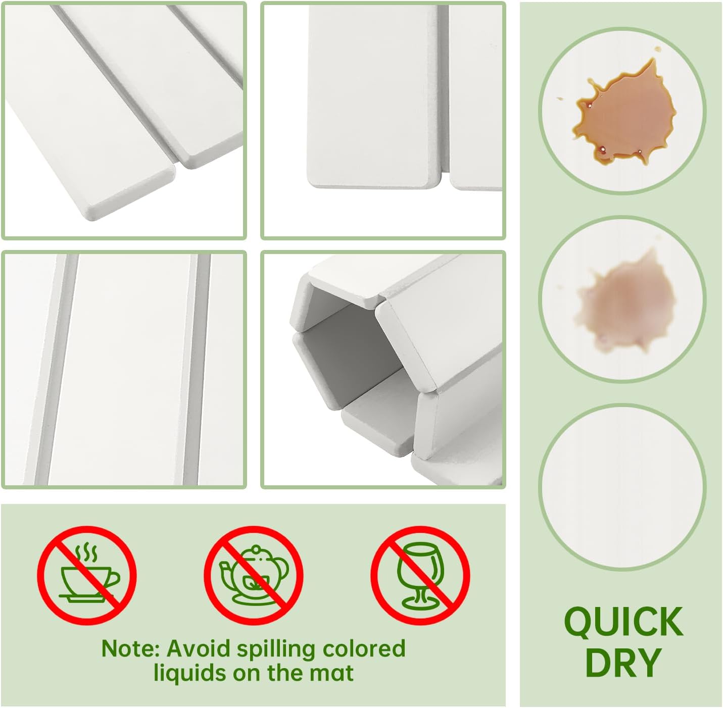 Stone Drying Mat for Kitchen Counter Square, 23.62"x15.35", Collapsible Quick Dry Dish Drying Mat, Absorbent Diatomaceous Earth Pads Match Any Countertop for Dishes Kitchen and Bathroom