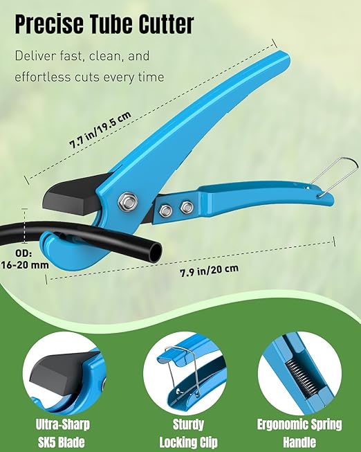 Pawfly Drip Irrigation Hole Punch Tool & Tubing Cutter Kit, Drip Irrigation Punch Tool for 16-20 mm PE Tubing, Drip Punch Tools & Cutter with 150 Barbed Connectors for Sprinkler Setup