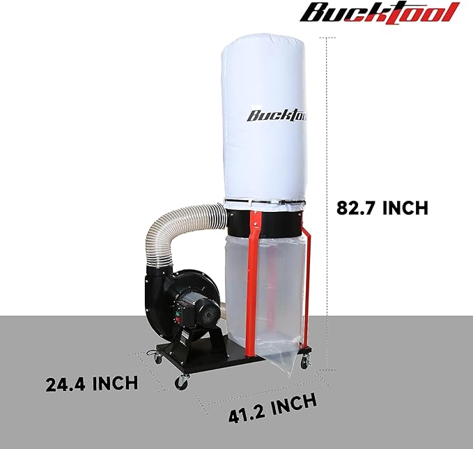 Bucktool 1-1/2HP Dust Collector, 1100 CFM Dust Collector for Woodworking with Movable Base