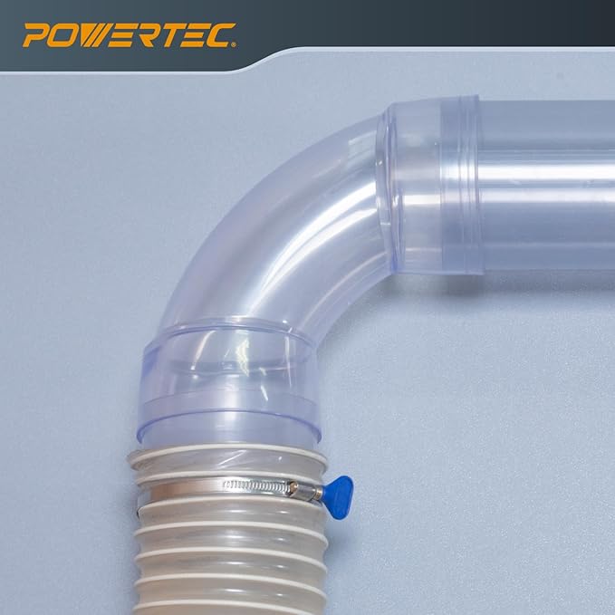 POWERTEC 70309-P2 4 Inch ID 90 Degree Elbow for 4" OD Dust Collection Pipes, Adapters and Fittings with Splice for 4 Inch ID Dust Collection Hose Connector (Clear), 2 Sets